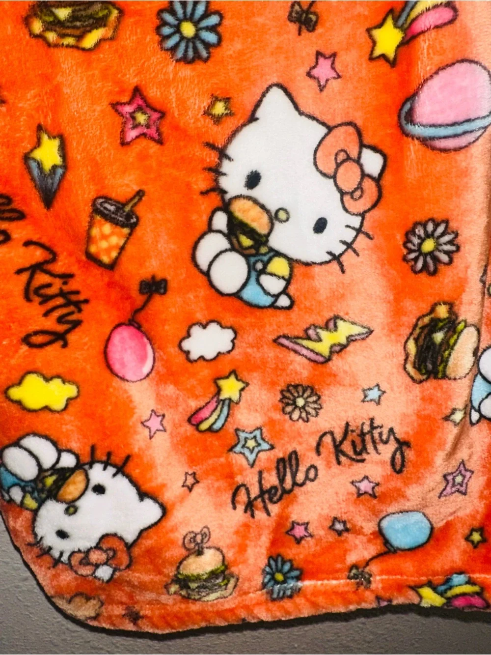 Hello Kitty Orange Plush Kids Throw Blanket with Colorful Print
